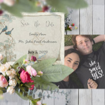 Boda de pájaros vintage azul tafetán con bordes de