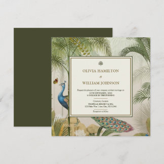 Invitación Boda de paleta de pavo real tropical de la plaza v