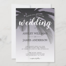 Invitación Boda de Palm Tree Ash Purple Beach