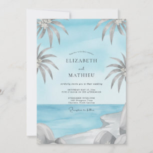 Invitación Boda de Palma Tropical Azure Eucalipto Gris