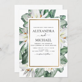 Invitación Boda de palmas florales de la vegetación de la mag