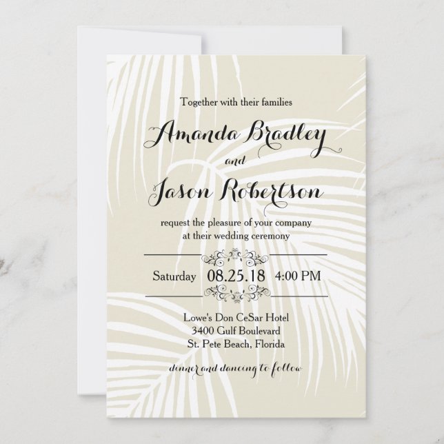 Invitación Boda de palmas tropicales (Anverso)