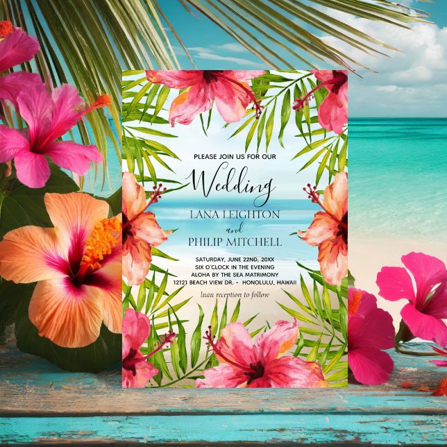 Invitación Boda de palmas tropicales y flores (Subido por el creador)