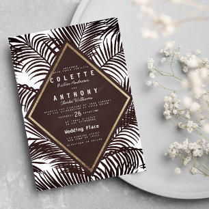 Invitación Boda de palmera tropical burdeos oscuro y moderno