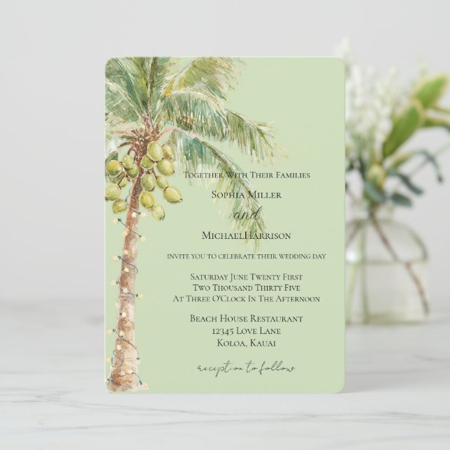 Invitación Boda de palmera tropical verde   (Anverso de pie)