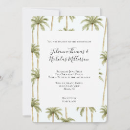 Invitación Boda de palmeras blancas verdes tropicales