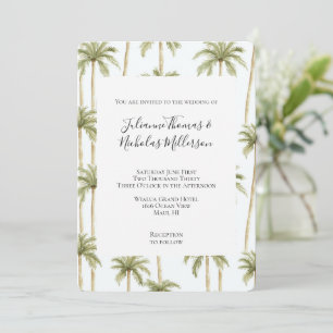 Invitación Boda de palmeras blancas verdes tropicales