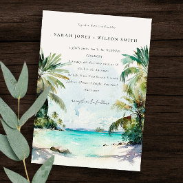 Invitación Boda de palmeras de color de arena tropical de pla