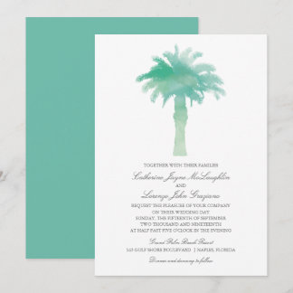 Invitación Boda de palmeras de color verde verde azulado