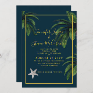 Invitación Boda de palmeras de oro azul de la Marina de Playa