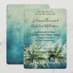 Invitación Boda de palmeras tropicales Aqua Blue