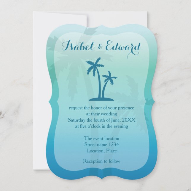 Invitación Boda de palmeras tropicales Aqua Blue (Anverso)