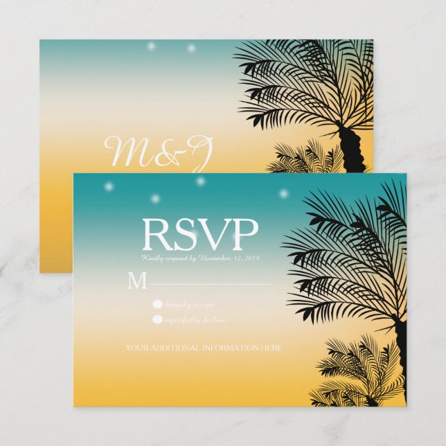 Invitación Boda de palmeras tropicales en Sunset Beach (Anverso / Reverso)