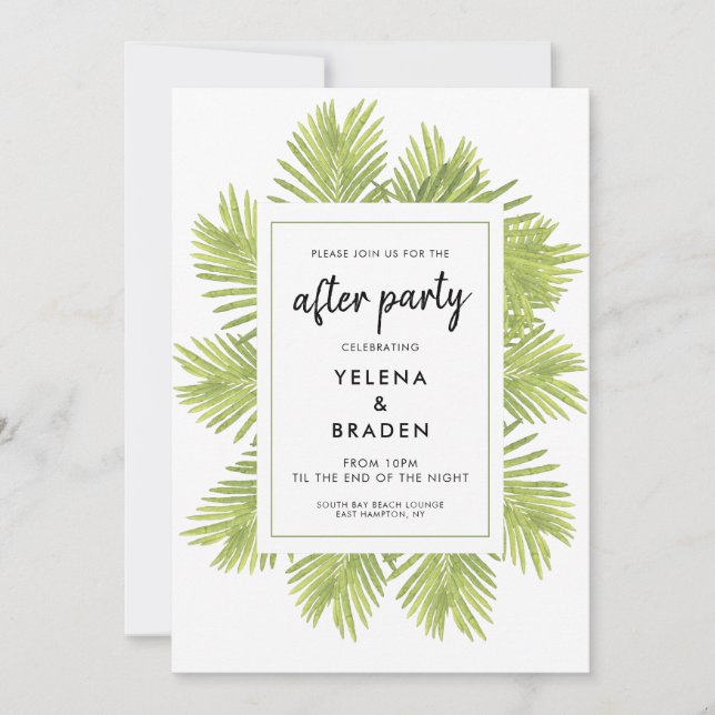 Invitación Boda de palmeras tropicales tras fiesta (Anverso)