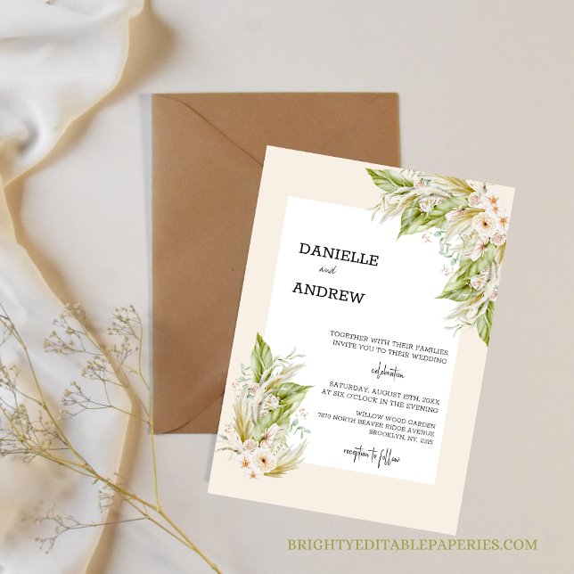 Invitación boda de pampas (Set the tone for a chic and stylish wedding with our tropical pampas grass invitation.)