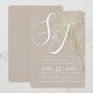 Invitación Boda de Pampas con Hoja de Oro Bohemio Falso