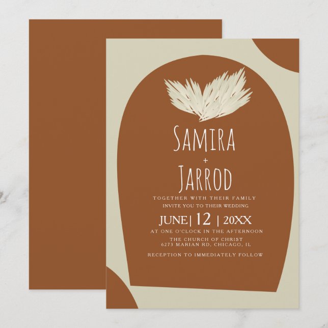 Invitación Boda de Pampas de Arco Natural Dibujado a Mano Boh (Anverso / Reverso)