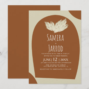 Invitación Boda de Pampas de Arco Natural Dibujado a Mano Boh