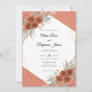 Invitación Boda de Pampas de Eucalipto Naranja Quemada de Jar