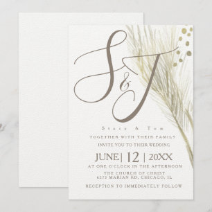 Invitación Boda de Pampas de Oro Falso Bohemio Marfil