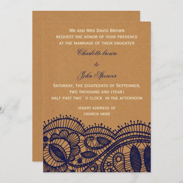 Invitación Boda de papel de canto y Kraft (Anverso / Reverso)