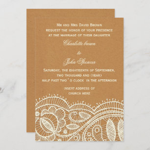 Invitación Boda de papel de encaje y Kraft