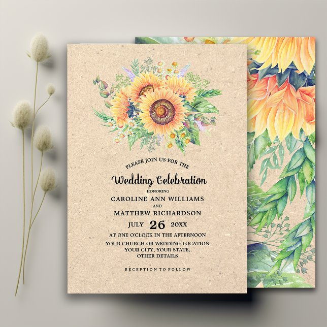 Invitación Boda de papel de Kraft para girasoles rusos (Subido por el creador)