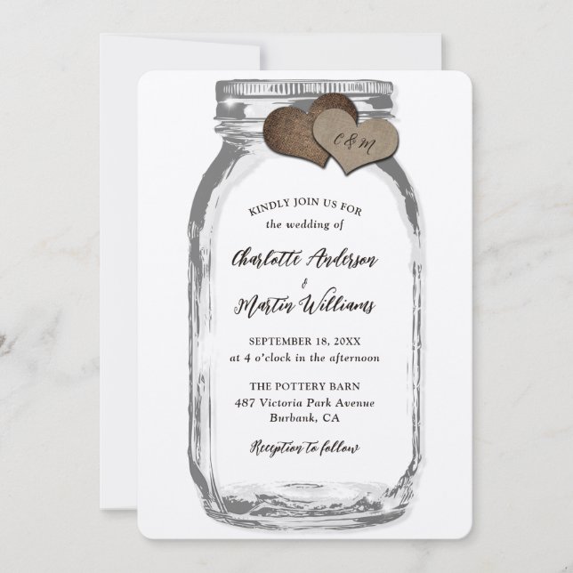 Invitación Boda de papel de Mason Jar Kraft (Anverso)