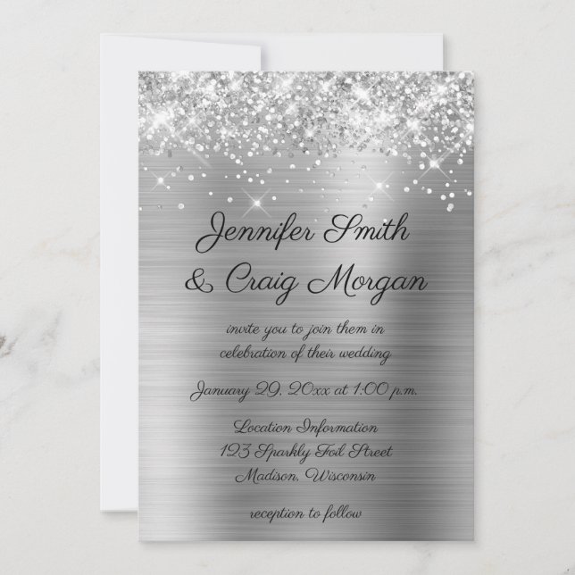 Invitación Boda de papel de plata brillante (Anverso)