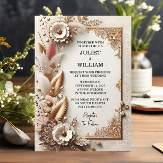 Invitación Boda de papel de tela de tejido satinado de encaje
