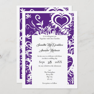 Invitación boda de papel floral morado y blanco