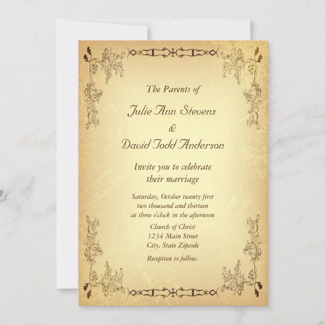 Invitación Boda de papel retro vintage de edad avanzada (Anverso)