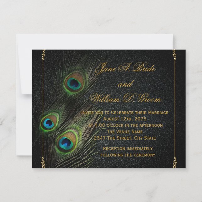 Invitación Boda de paquetería negra y dorada (Anverso)