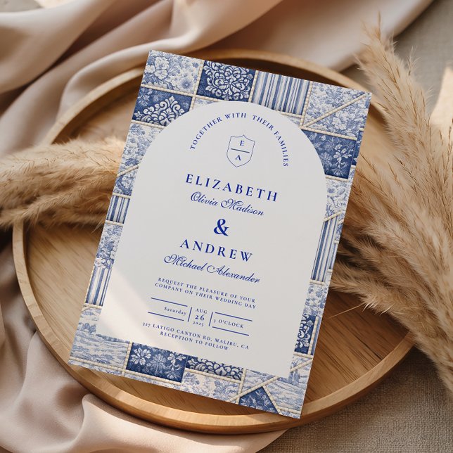 Invitación Boda de Parche Blue Delft Toile (Subido por el creador)
