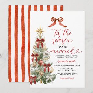Invitación Boda de pareja de árbol de Navidad con lazo rojo f