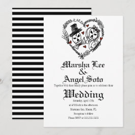 Invitación Boda de pareja de esqueletos de Doodle de Hallowee