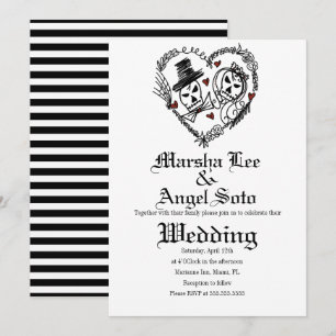Invitación Boda de pareja de esqueletos de Doodle de Hallowee