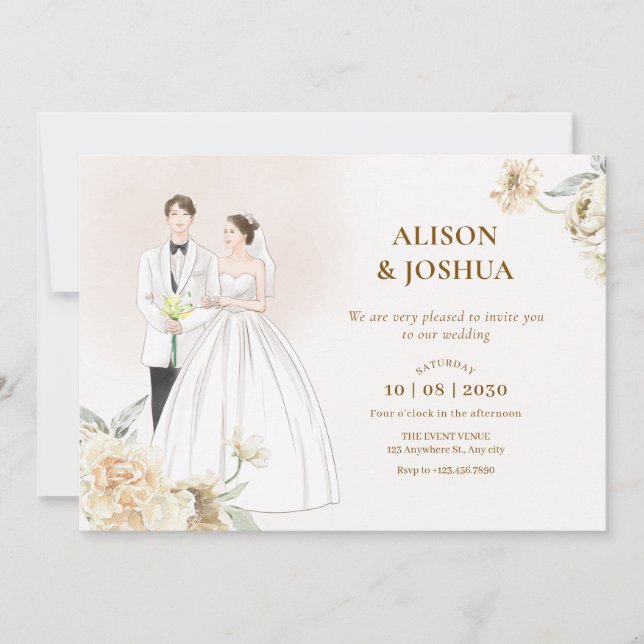 Invitación Boda de pareja de estética blanca (Anverso)