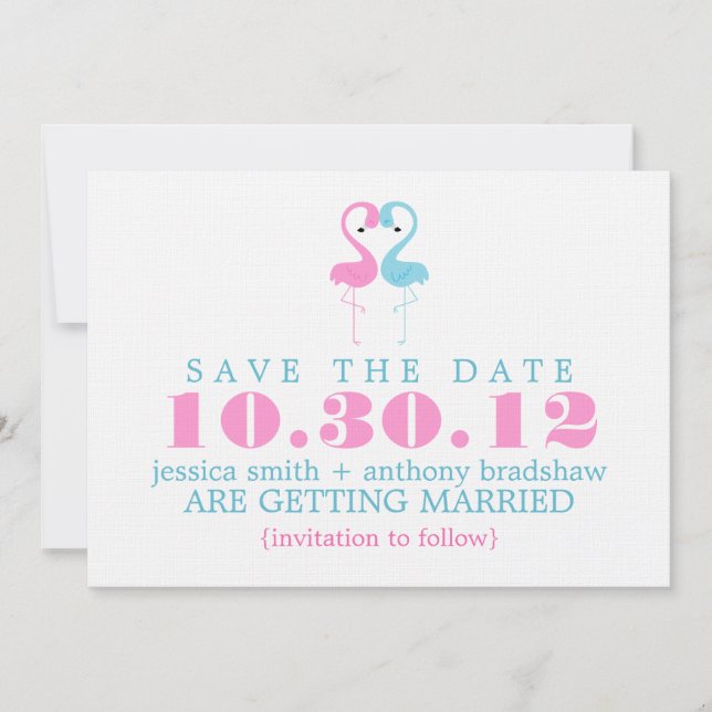 Invitación Boda de pareja de flamingo salva la fecha (Anverso)