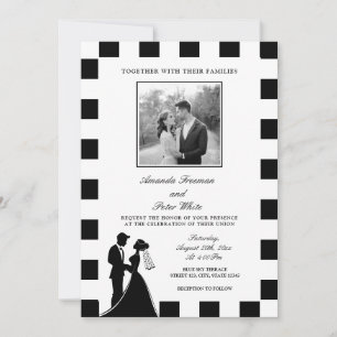 Invitación Boda de pareja de fotos de color blanco y negro br