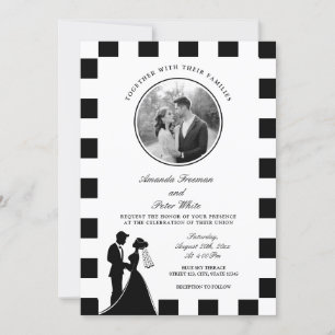 Invitación Boda de pareja de fotos de color blanco y negro br