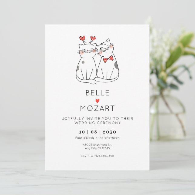 Invitación Boda de pareja de gatos (Anverso de pie)