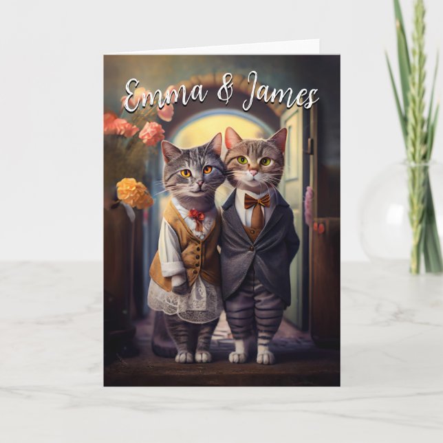 Invitación Boda de Pareja de Gatos Adorables - Personalizable (Anverso)