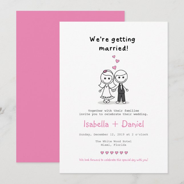 Invitación boda de pareja de la figura del palo de personaliz (Anverso / Reverso)