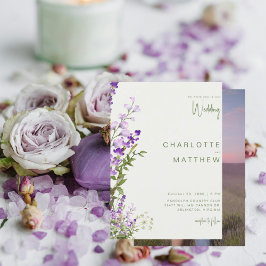 Invitación Boda de pareja de lavanda con vegetación simple