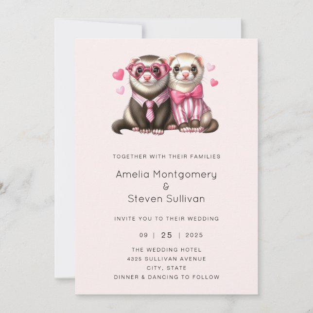 Invitación Boda de pareja de nutrias lindas enamoradas (Anverso)