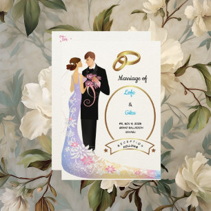 Invitación Boda de Pareja de Papel Felt Ecru y anillos