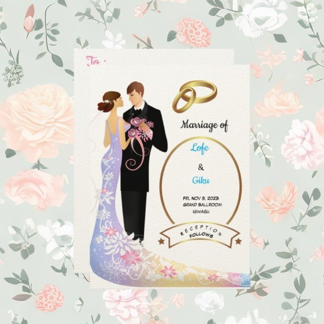 Invitación Boda de Pareja de Papel Felt Ecru y anillos (Subido por el creador)