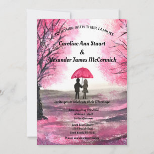 Invitación Boda de Pareja floral con flores de cerezo rosa