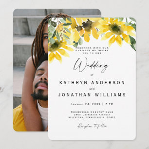 Invitación Boda de pareja floral de acuarela de girasol Foto